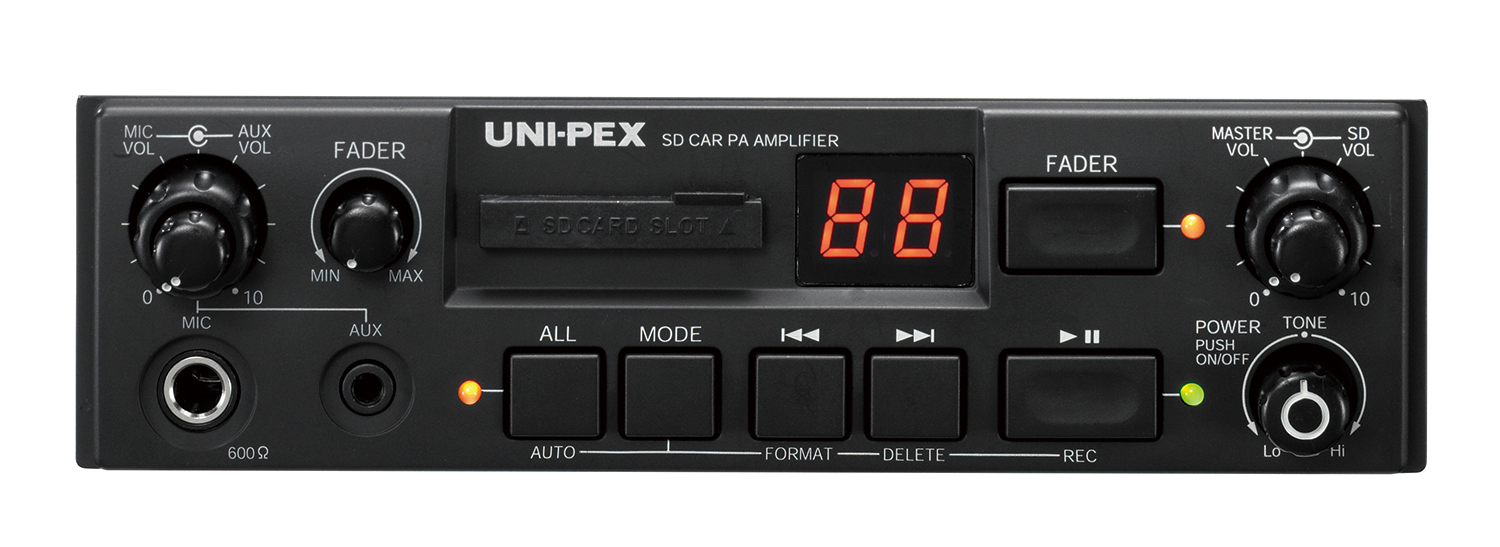 売れ筋商品 UNI-PEX車載アンプ 選挙 広報 移動販売 SDレコーダー付き10W